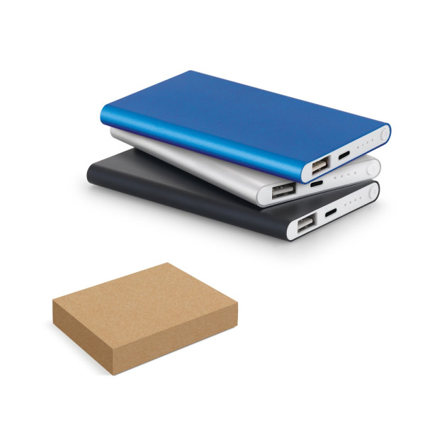MARCET. Slanke powerbank 4'000 mAh in gerecycled aluminium (100% rAL) en gerecycled ABS (100% rABS)